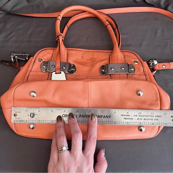 B. Makowsky Coral Orange Pink Pebble leather CROSSBODY SATCHEL handbag EUC - Picture 16 of 16